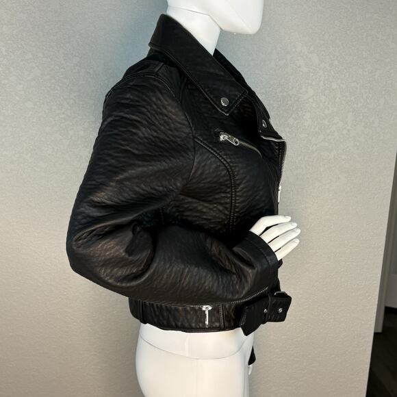 Members Only Size L Black Cropped Faux Leather Thick Pebbled Moto Jacket - Picture 5 of 8